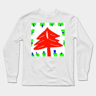 red tree green leaves background Long Sleeve T-Shirt